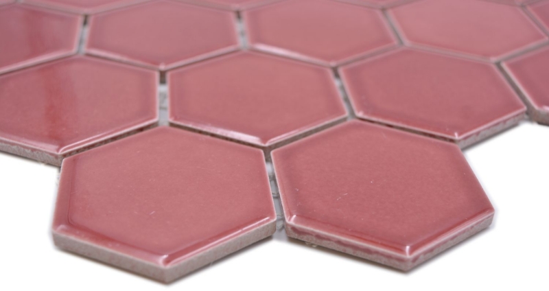 Hexagonal Hexagonal Carreau Mosaïque Céramique Bordures Rouge Brillant Carreau Mosaïque Murale Carreau de cuisine Carreau de salle de bain - MOS11H-0901