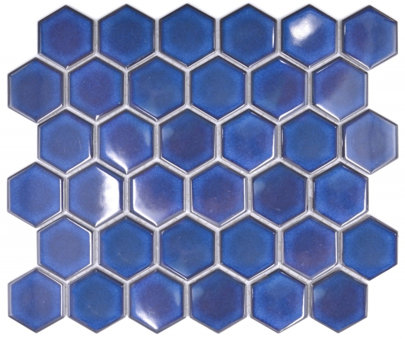 Hexagonal hexagonal Carreau de mosaïque Céramique bleu cobalt brillant Carreau de mosaïque Carreau mural Carreau de cuisine Carreau de salle de bain - MOS11H-4501