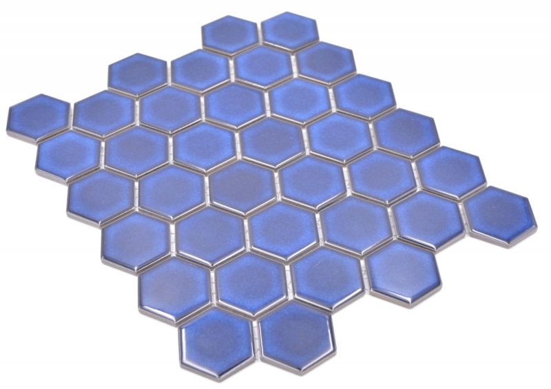 Hexagonal hexagonal Carreau de mosaïque Céramique bleu cobalt brillant Carreau de mosaïque Carreau mural Carreau de cuisine Carreau de salle de bain - MOS11H-4501