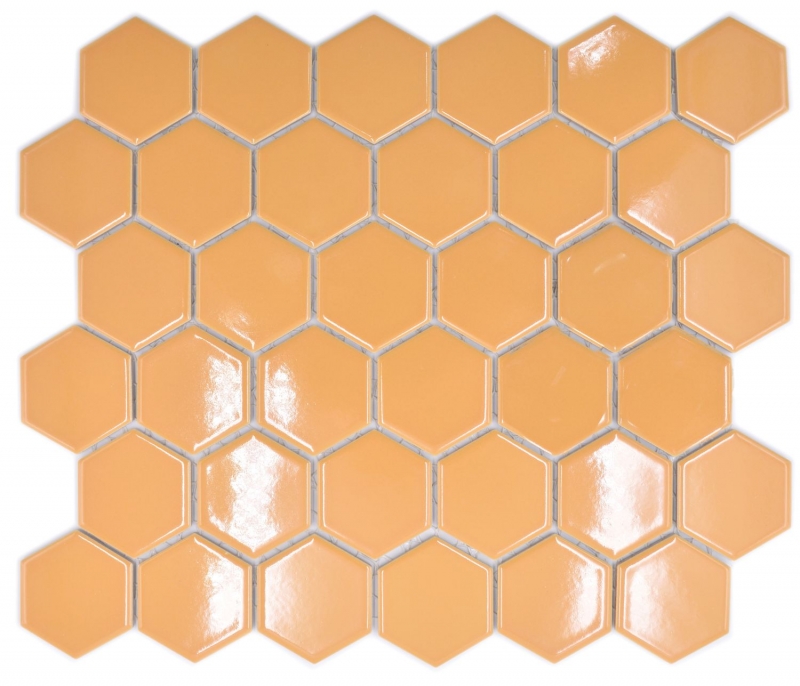 Hexagonal hexagonal carreau de mosaïque céramique ocre orange brillant carreau de mosaïque murale carreau de cuisine salle de bain WC - MOS11H-1208