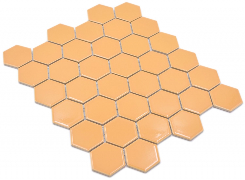 Hexagonal hexagonal carreau de mosaïque céramique ocre orange brillant carreau de mosaïque murale carreau de cuisine salle de bain WC - MOS11H-1208