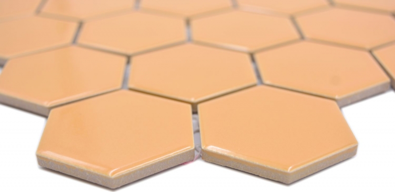 Hexagonal hexagonal carreau de mosaïque céramique ocre orange brillant carreau de mosaïque murale carreau de cuisine salle de bain WC - MOS11H-1208