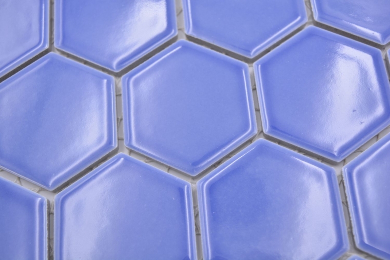 Hexagonal Hexagonal Carreau de Mosaïque Céramique bleu brillant Carreau de Mosaïque murale Carreaux de cuisine Carreaux de salle de bain Paroi de douche - MOS11H-6501
