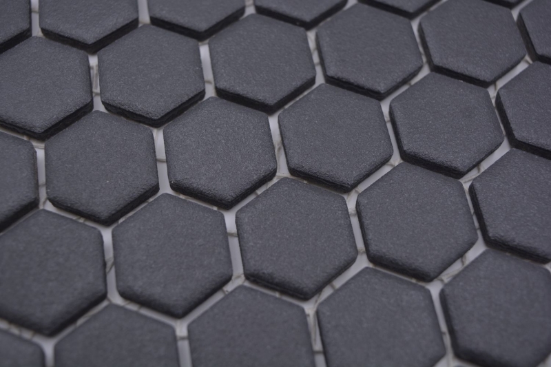 Hexagonal Hexagonal Carreau Mosaïque Céramique mini noir R10B Receveur de douche Carreau de sol Mosaïque Antidérapant Salle de bain WC - MOS11H-0003-R10