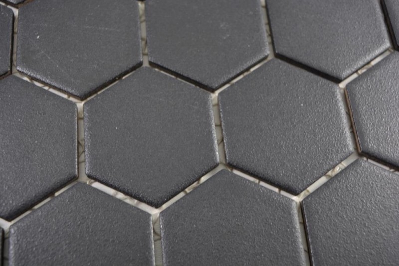Hexagonal Hexagonal Carreau Mosaïque Céramique Noir R10B Receveur de douche Carreau de sol Mosaïque Antidérapant Salle de bains Cuisine - MOS11H-0303-R10