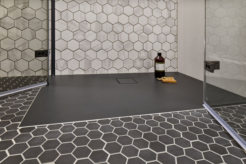 Hexagonal Hexagonal Carreau Mosaïque Céramique Noir R10B Receveur de douche Carreau de sol Mosaïque Antidérapant Salle de bains Cuisine - MOS11H-0303-R10
