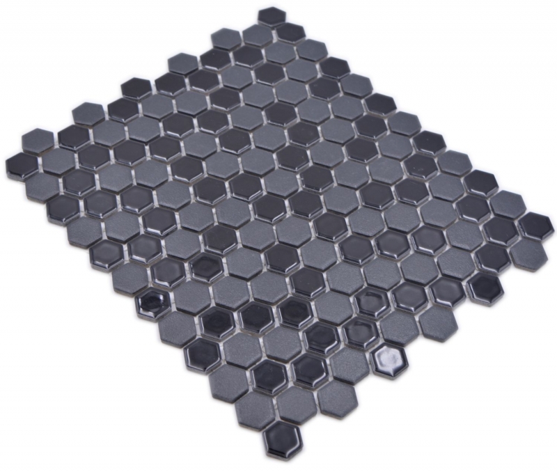 Hexagonal hexagonal carreaux de mosaïque céramique mini noir brillant R10B receveur de douche carreaux de sol mosaïque antidérapant - MOS11H-0301-R10