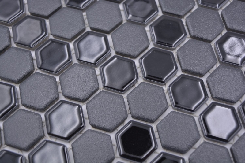 Hexagonal hexagonal carreaux de mosaïque céramique mini noir brillant R10B receveur de douche carreaux de sol mosaïque antidérapant - MOS11H-0301-R10