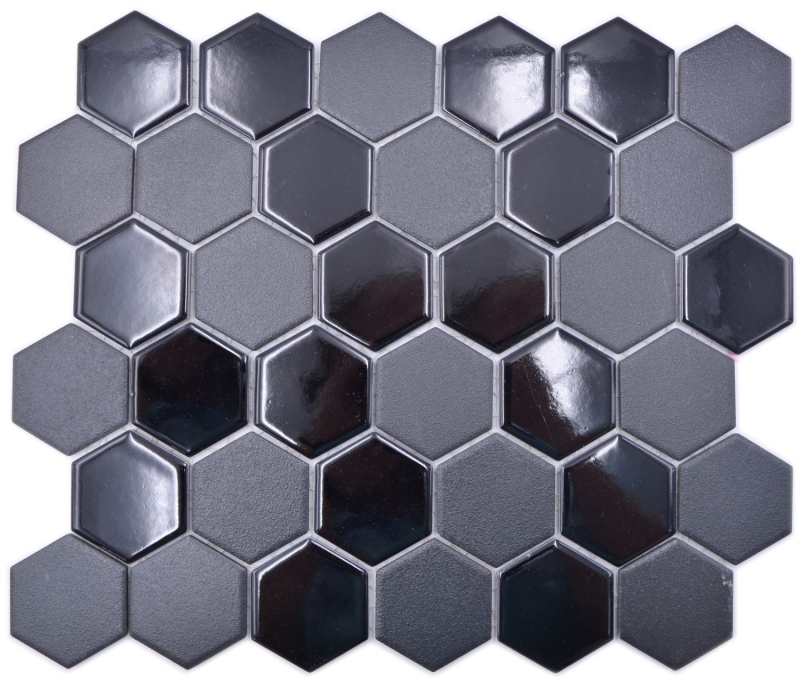 Hexagonal Hexagonal Carreau Mosaïque Céramique noir brillant R10B receveur de douche Carreau de sol Mosaïque antidérapant mur cuisine - MOS11H-0311-R10
