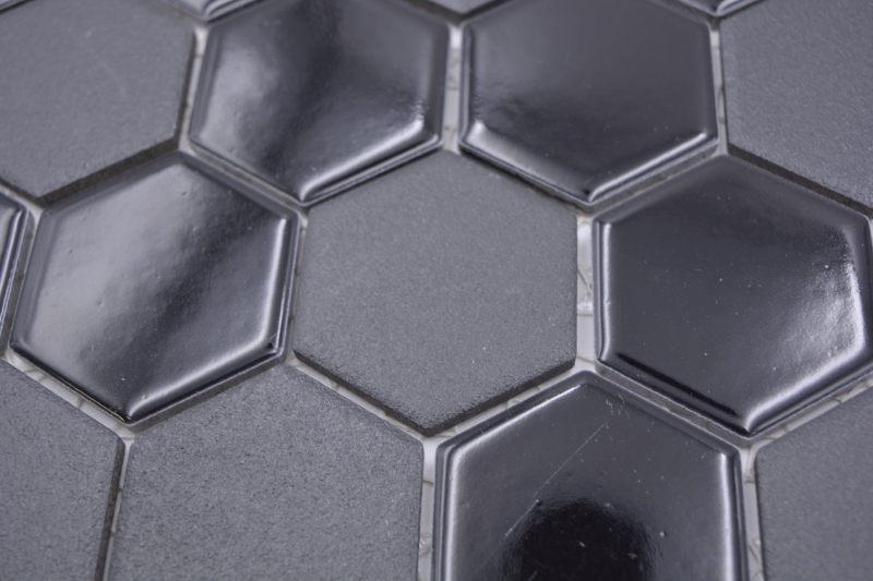 Hexagonal Hexagonal Carreau Mosaïque Céramique noir brillant R10B receveur de douche Carreau de sol Mosaïque antidérapant mur cuisine - MOS11H-0311-R10