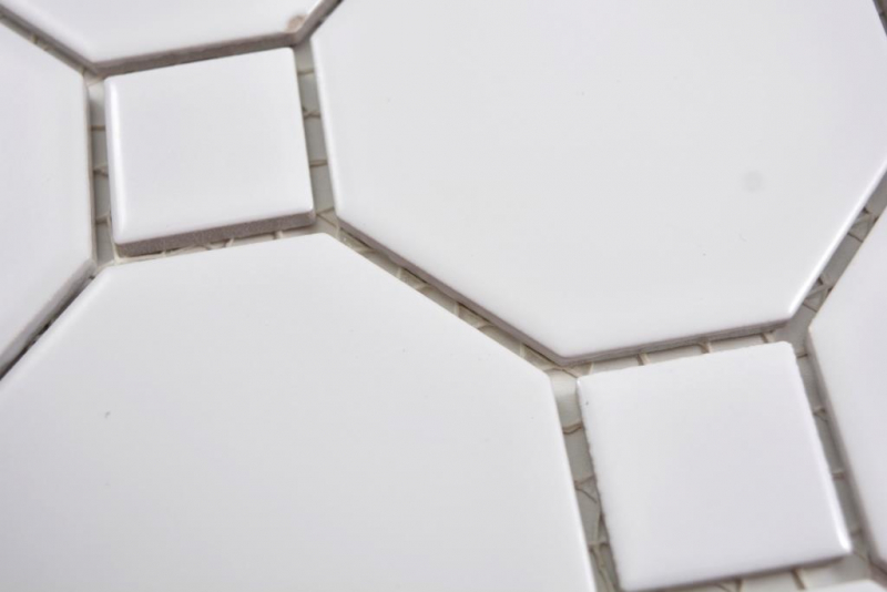 Motif manuel Mosaïque céramique Octa blanc mat avec blanc brillant Carreau de mosaïque murale Miroir de carrelage cuisine salle de bain MOS13-Octa0111_m