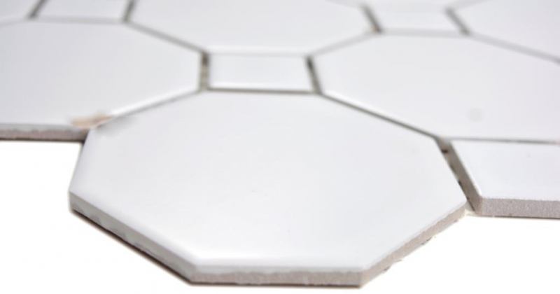 Motif manuel Mosaïque céramique Octa blanc mat avec blanc brillant Carreau de mosaïque murale Miroir de carrelage cuisine salle de bain MOS13-Octa0111_m