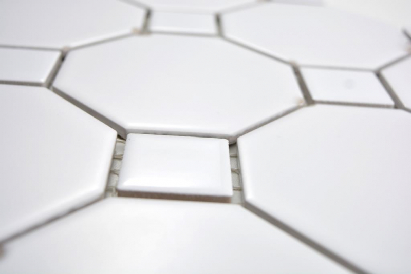 Motif manuel Mosaïque céramique Octa blanc mat avec blanc brillant Carreau de mosaïque murale Miroir de carrelage cuisine salle de bain MOS13-Octa0111_m