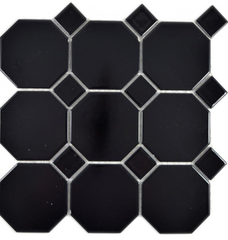Motif manuel Mosaïque céramique Octa noir mat avec noir brillant Carreau de mosaïque murale Miroir de carrelage cuisine salle de bain MOS13-Octa0311_m