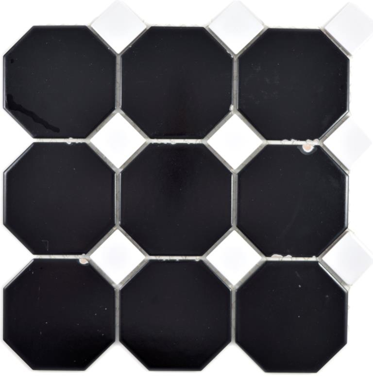 Motif manuel Mosaïque céramique Octa noir mat avec blanc brillant Carreau de mosaïque murale Miroir de carrelage cuisine salle de bain MOS13-Octa0301_m