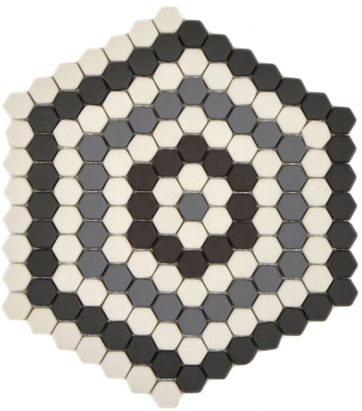 Mosaïque Décor MOSAÏQUE DE VERRE Hexagone gris noir blanc mat Carreaux de mosaïque murale Carreaux de cuisine Salle de bain MOS140-ROHX3_f