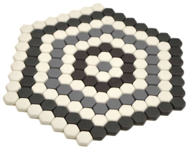 Mosaïque Décor MOSAÏQUE DE VERRE Hexagone gris noir blanc mat Carreaux de mosaïque murale Carreaux de cuisine Salle de bain MOS140-ROHX3_f