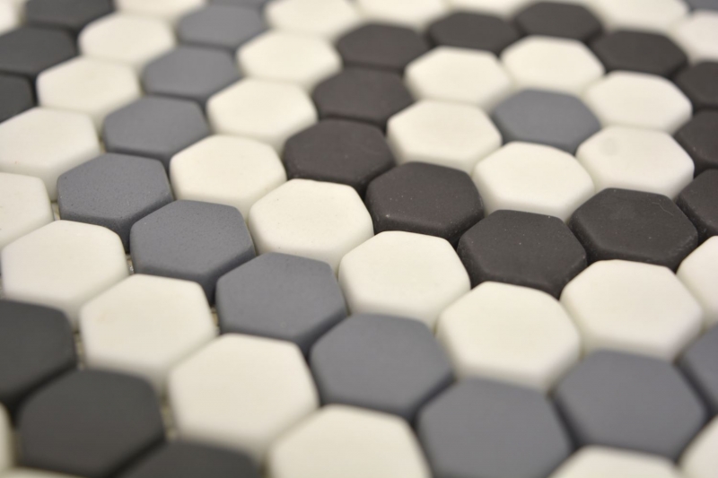 Mosaïque Décor MOSAÏQUE DE VERRE Hexagone gris noir blanc mat Carreaux de mosaïque murale Carreaux de cuisine Salle de bain MOS140-ROHX3_f