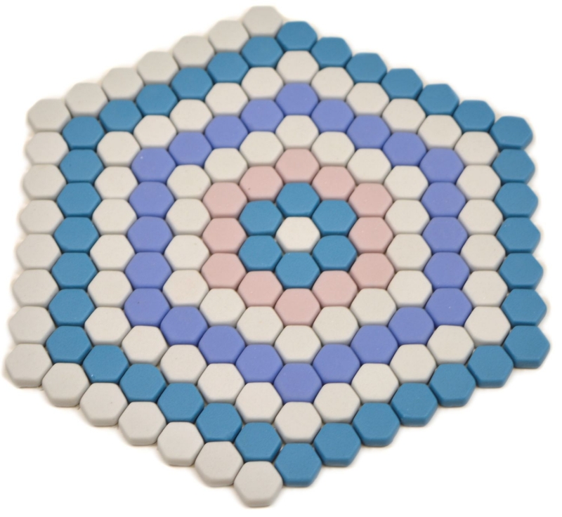 Mosaïque de verre Hexagon DECOR bleu rose blanc mat Fiesenspiegel mur cuisine salle de bain