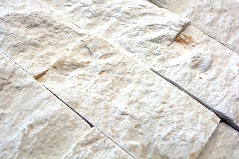 Pierre calcaire Mosaïque Pierre naturelle Splitface Mur de pierre blanc crème Brick Limestone 3D optique carrelage - MOS29-49792