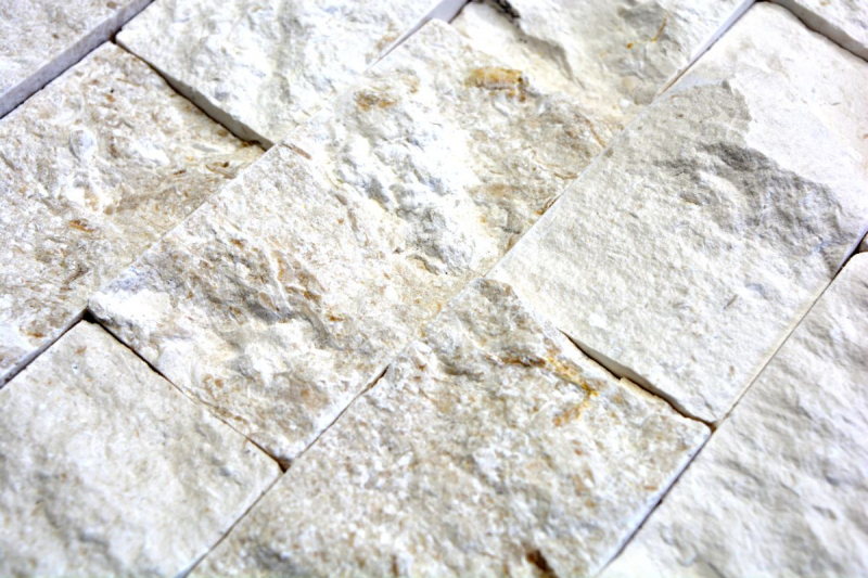 Pierre calcaire Mosaïque Pierre naturelle Splitface Mur de pierre blanc crème Brick Limestone 3D optique carrelage - MOS29-49792