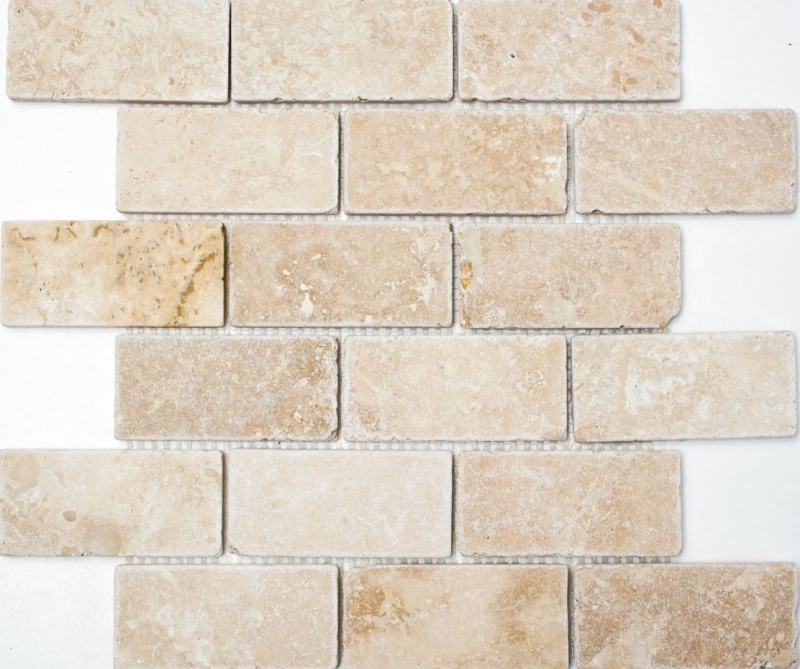 Travertin Carreaux de mosaïque TerrasseMur Sol Pierre naturelle beige Brick Aspect brique Carreau mural Bac de douche Carreau de cuisine - MOS43-1202
