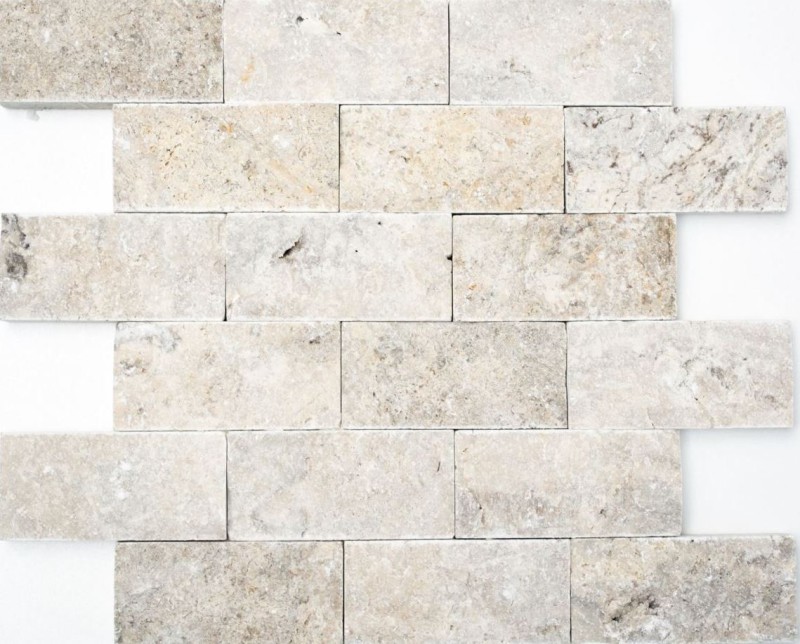 Travertin Mur de pierres Pierres naturelles gris clair Brick Splitface argent 3D Aspect mural Blocage cuisine - MOS29-42781