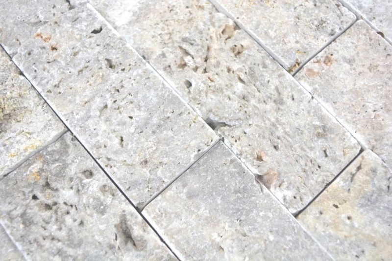 Travertin Mur de pierres Pierres naturelles gris clair Brick Splitface argent 3D Aspect mural Blocage cuisine - MOS29-42781