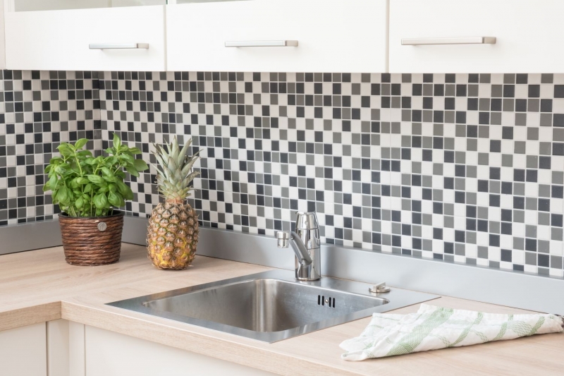 Céramique Mosaïque noir blanc anthracite mat CARREAUX DE DOUCHE RÉSISTANTS - MOS18-2213-R10