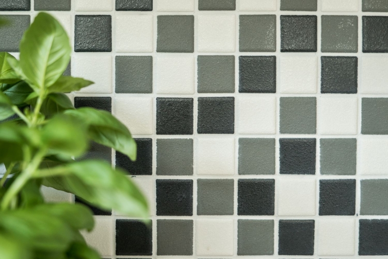 Céramique Mosaïque noir blanc anthracite mat CARREAUX DE DOUCHE RÉSISTANTS - MOS18-2213-R10