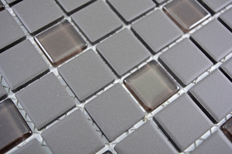 Échantillon manuel Carreau de mosaïque salle de bain Céramique gris foncé brun non émaillé Mosaïque de verre MOS18-1313-R10_m