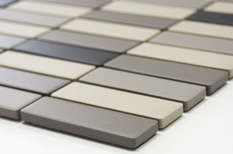 Échantillon manuel Carreau de mosaïque Céramique beige clair gris baguettes non émaillé Carreau de douche Carreau de sol MOS24B-0208-R10_m