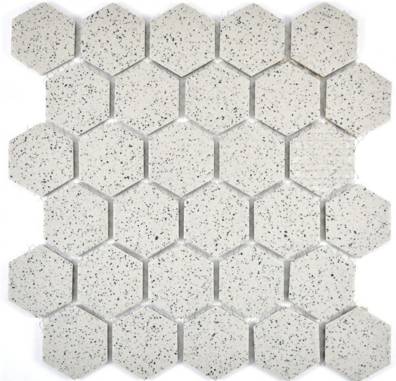 Motif manuel Carreau de mosaïque Céramique blanc crème Hexagaon moucheté non émaillé MOS11G-0103-R10_m