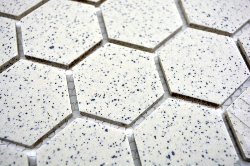 Motif manuel Carreau de mosaïque Céramique blanc crème Hexagaon moucheté non émaillé MOS11G-0103-R10_m