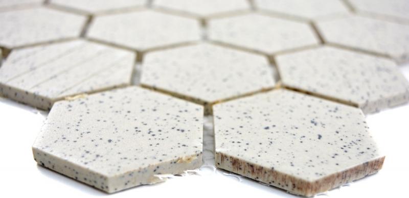Motif manuel Carreau de mosaïque Céramique blanc crème Hexagaon moucheté non émaillé MOS11G-0103-R10_m