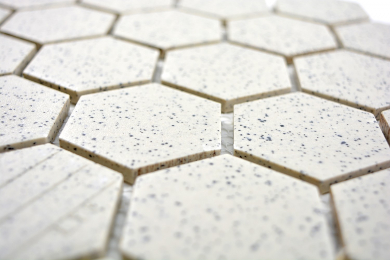 Motif manuel Carreau de mosaïque Céramique blanc crème Hexagaon moucheté non émaillé MOS11G-0103-R10_m