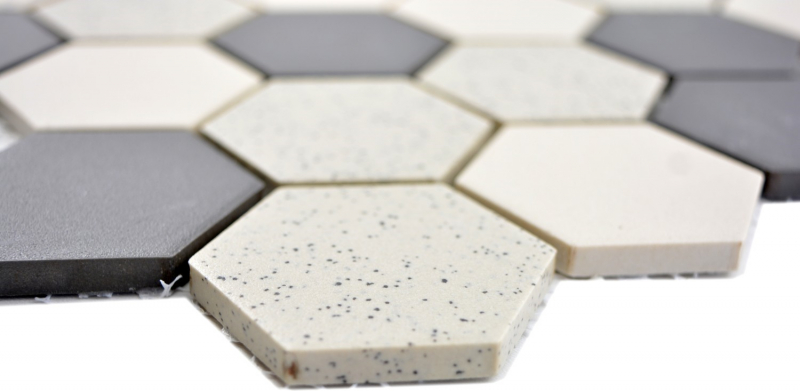 Hexagonal Hexagone Mosaïque Céramique beige noir Hexagaon non-émaillé antidérapant moucheté carreaux - MOS11G-0113-R10