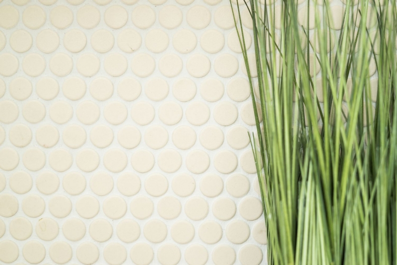 Mosaïque bouton LOOP mosaïque ronde beige clair mat non-émaillé antidérapant mur cuisine douche SALLE DE BAINS - MOS10-1202-R10