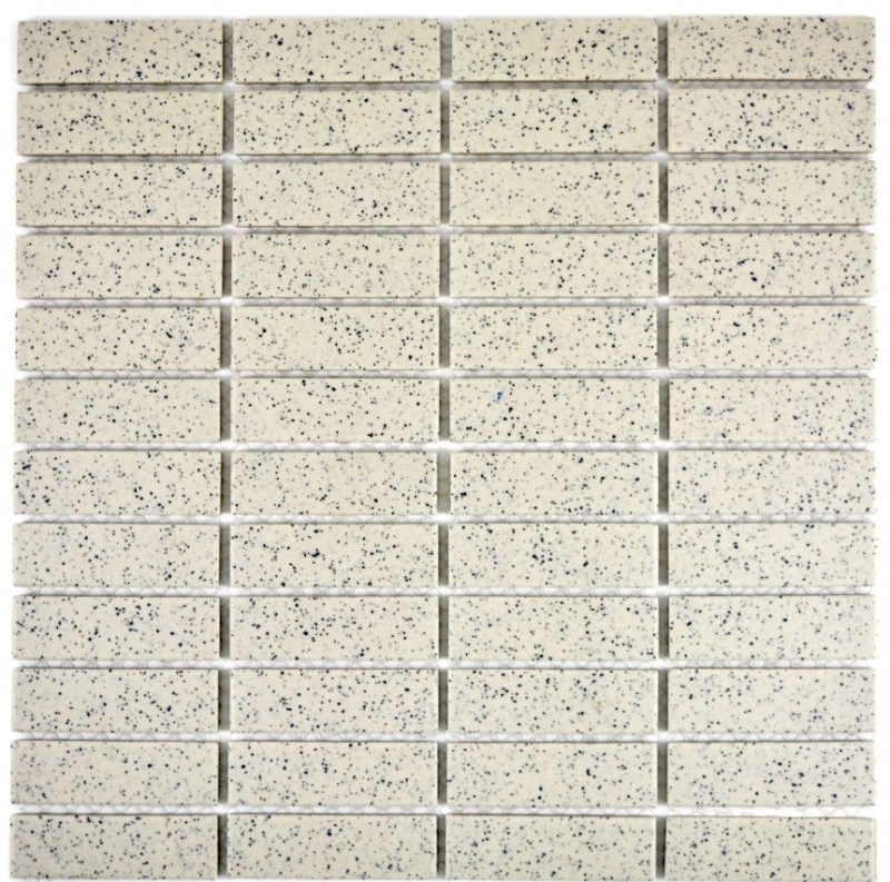 Carreau mosaïque céramique blanc crème baguettes mouchetées non émaillé MOS24-0103-R10_f