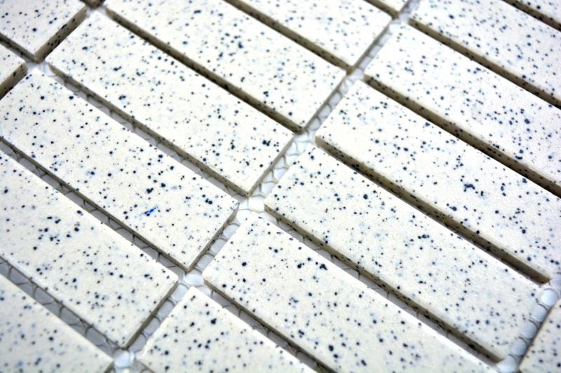 Carreau mosaïque céramique blanc crème baguettes mouchetées non émaillé MOS24-0103-R10_f