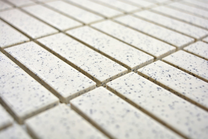 Carreau mosaïque céramique blanc crème baguettes mouchetées non émaillé MOS24-0103-R10_f