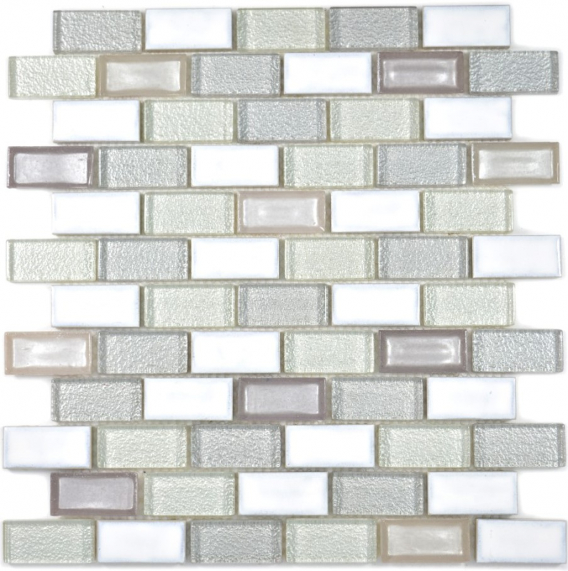 Carreau de mosaïque Céramique translucide blanc Brick Mosaïque de verre Crystal Céramique blanc ancien MOS83IC-0121_f