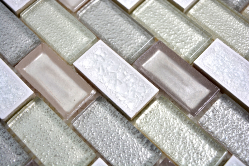 Carreau de mosaïque Céramique translucide blanc Brick Mosaïque de verre Crystal Céramique blanc ancien MOS83IC-0121_f