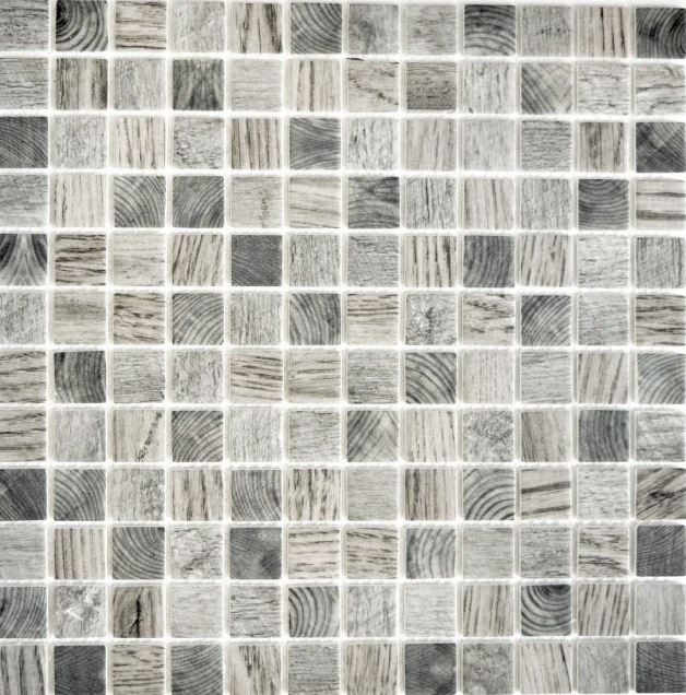 Mosaïque de verre Revêtement mural durable Structure bois recyclé gris clair Carrelage MOS63-312