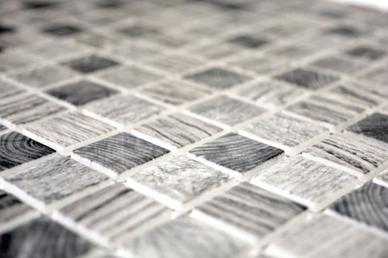 Mosaïque de verre Revêtement mural durable Structure bois recyclé gris clair Carrelage MOS63-312