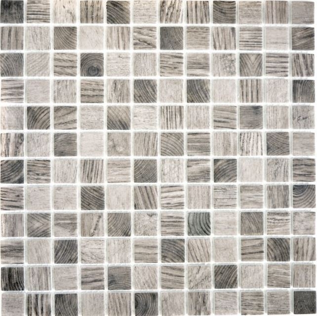 Mosaïque de verre Revêtement mural durable Recyclage Structure bois gris beige Carrelage MOS63-324