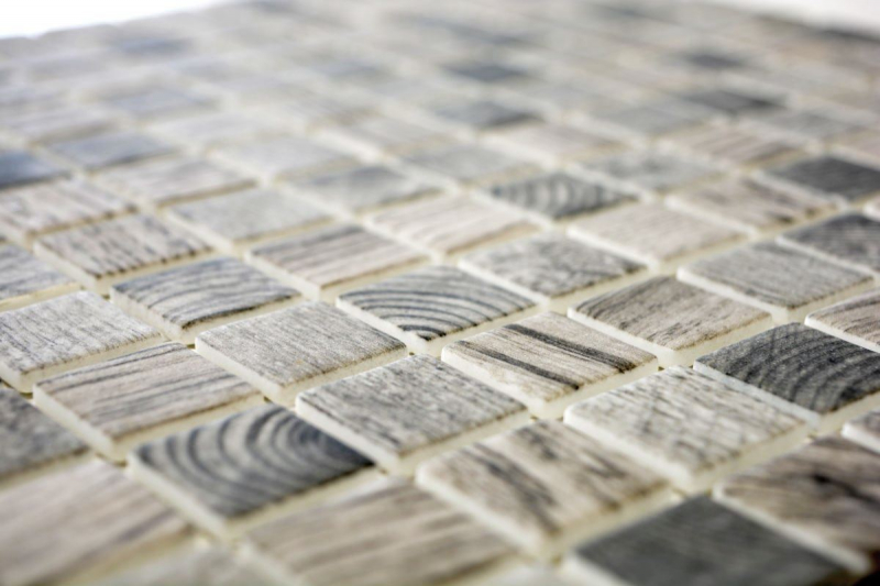 Mosaïque de verre Revêtement mural durable Recyclage Structure bois gris beige Carrelage MOS63-324