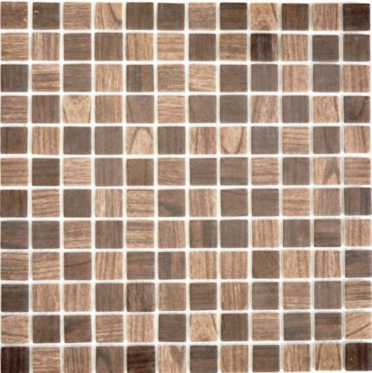 Mosaïque de verre Revêtement mural durable Structure bois recyclé brun brun foncé Carrelage MOS63-410