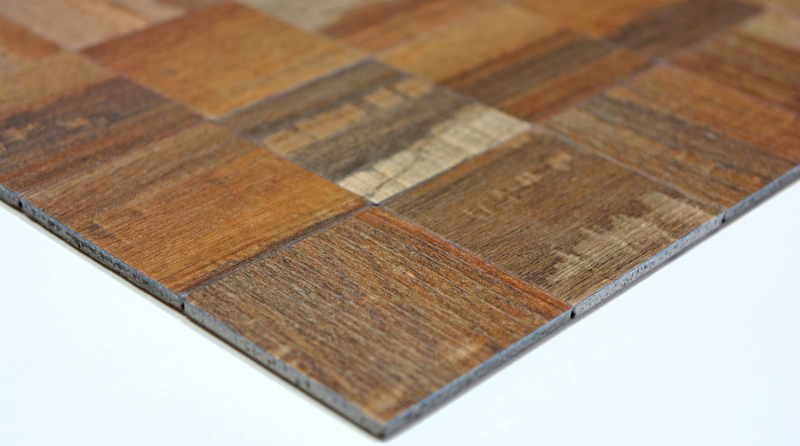 Carreaux de mosaïque fond de cuisine autocollant aluminium brun métal imitation bois foncé MOS200-2122_f