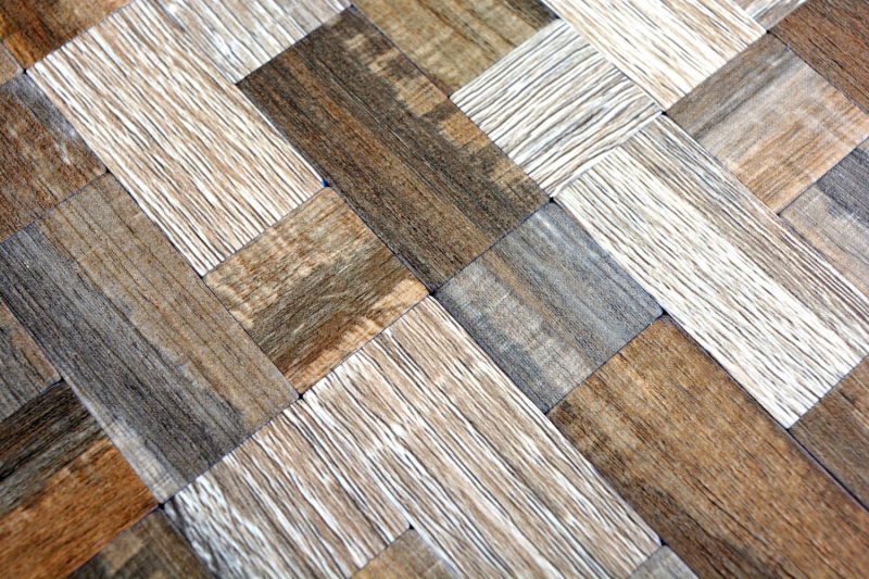 carreau mosaïque autocollant ALU gris beige métal aspect bois carrelage MOS200-2322